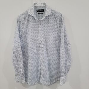 Nick Graham Mens Button Up Shirt Size Small Floral Blue White Stretch Modern Fit